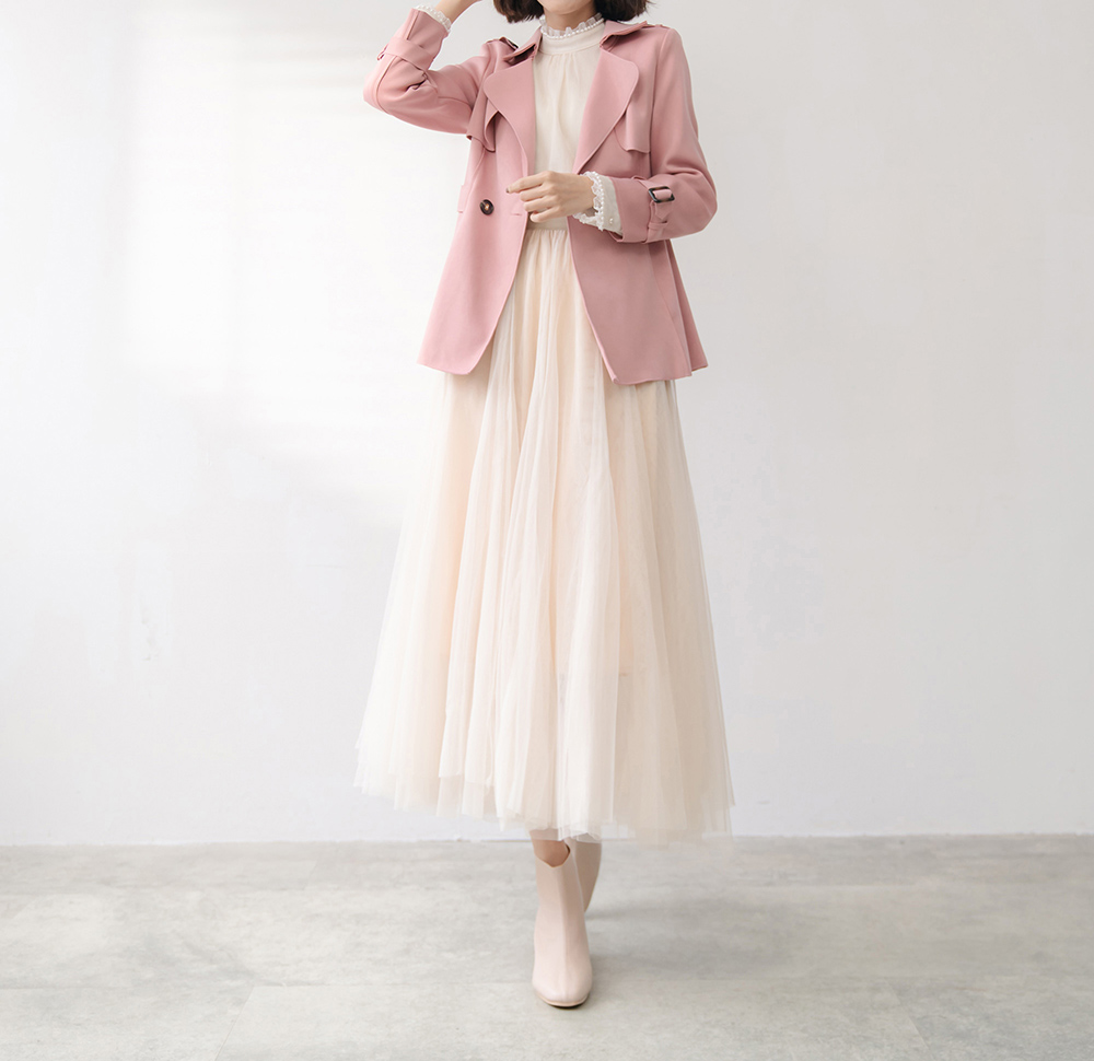 仙女氣質純色鬆緊腰紗裙,裙子,網紗,鬆緊腰,純色,素色