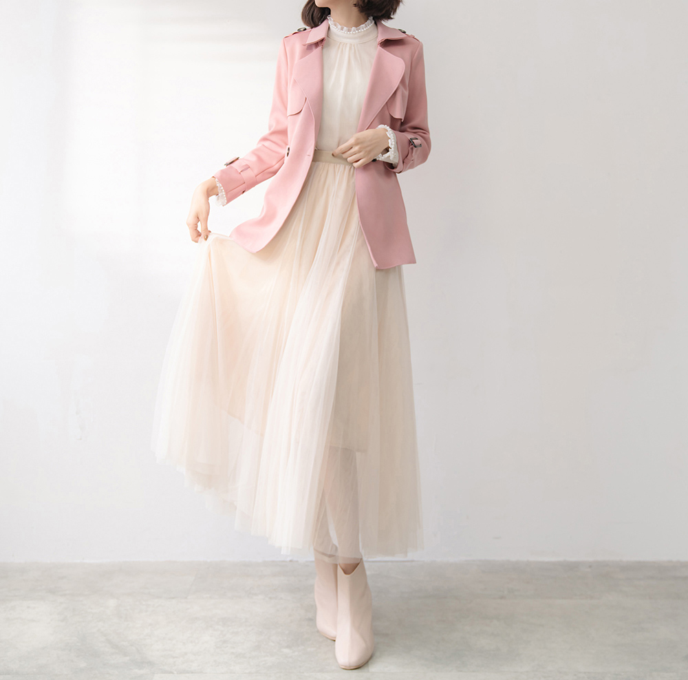 仙女氣質純色鬆緊腰紗裙,裙子,網紗,鬆緊腰,純色,素色