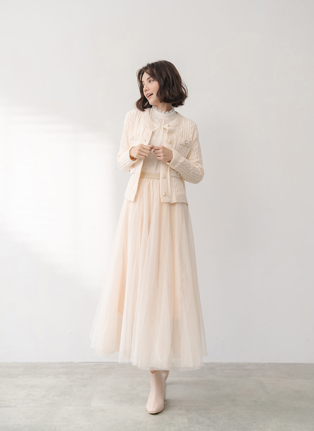 仙女氣質純色鬆緊腰紗裙,裙子,網紗,鬆緊腰,純色,素色