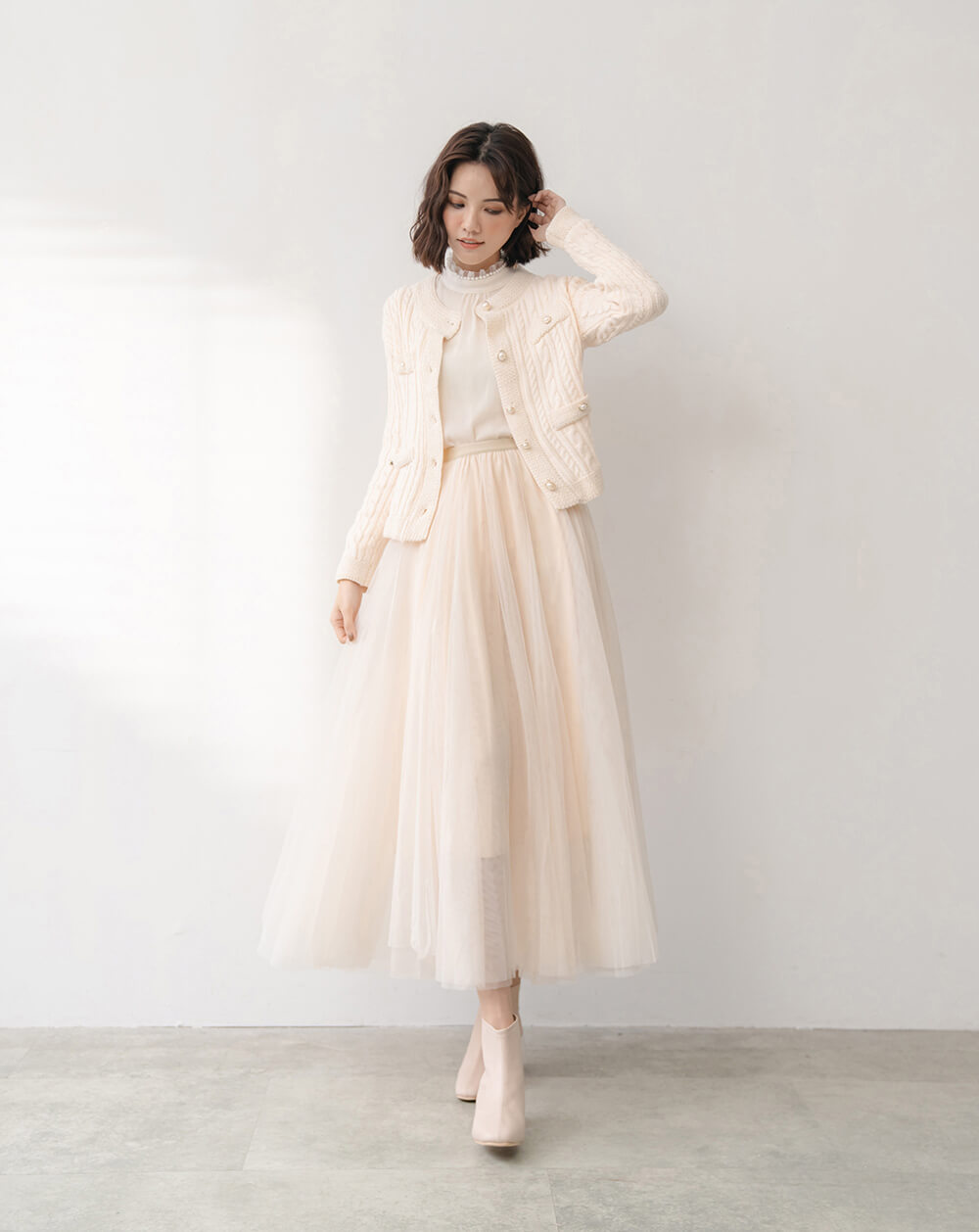 仙女氣質純色鬆緊腰紗裙,裙子,網紗,鬆緊腰,純色,素色