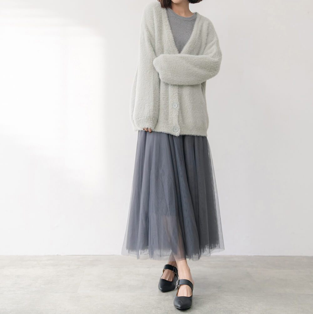 仙女氣質純色鬆緊腰紗裙,裙子,網紗,鬆緊腰,純色,素色