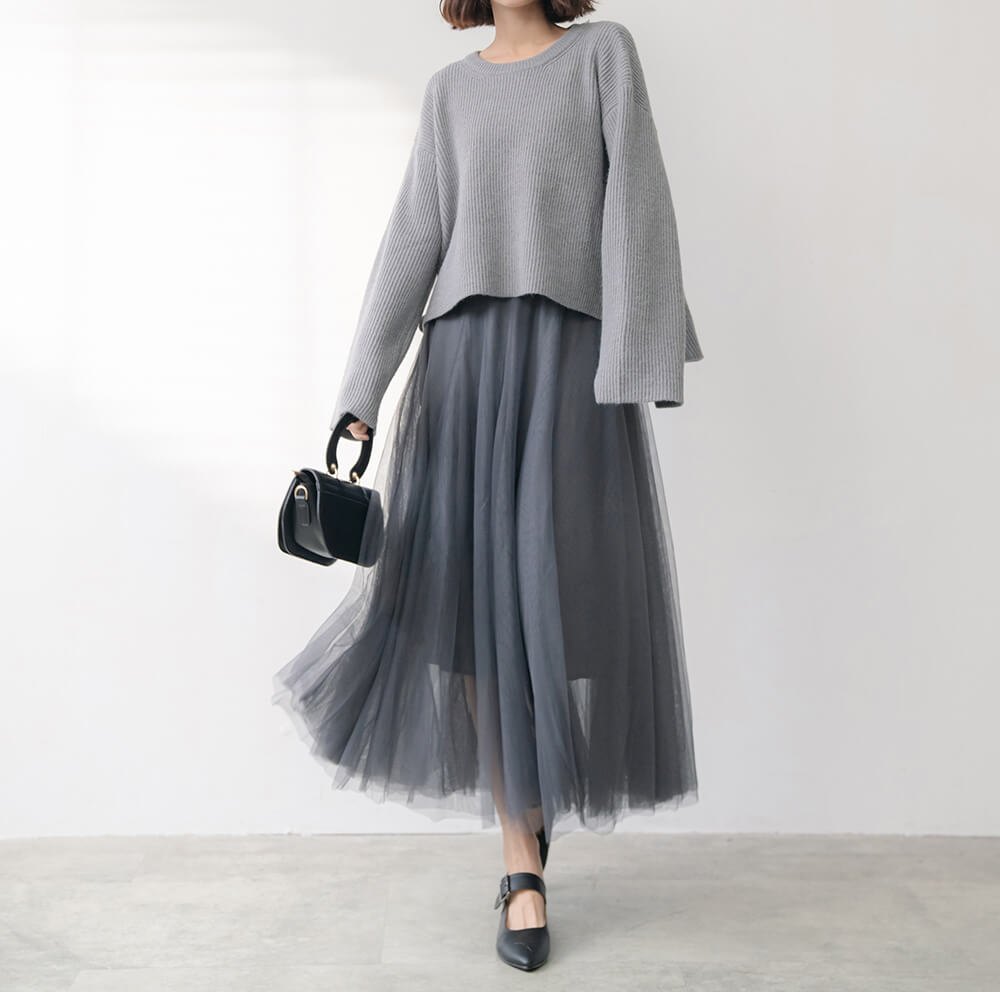 仙女氣質純色鬆緊腰紗裙,裙子,網紗,鬆緊腰,純色,素色