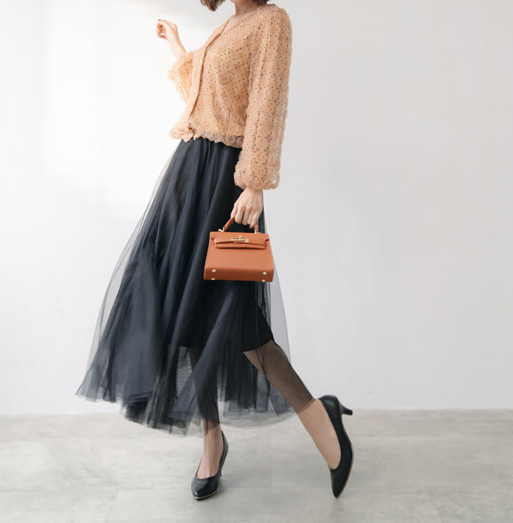 仙女氣質純色鬆緊腰紗裙,裙子,網紗,鬆緊腰,純色,素色