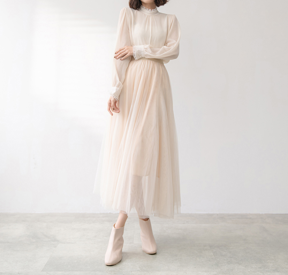 仙女氣質純色鬆緊腰紗裙,裙子,網紗,鬆緊腰,純色,素色