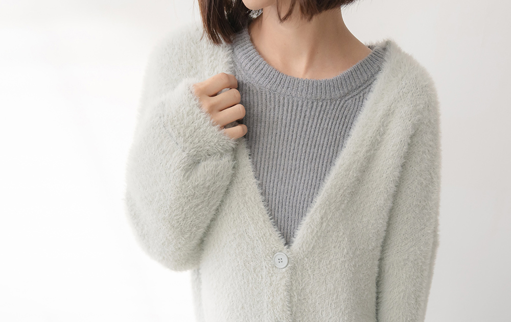 簡約素色前短後長長袖毛衣