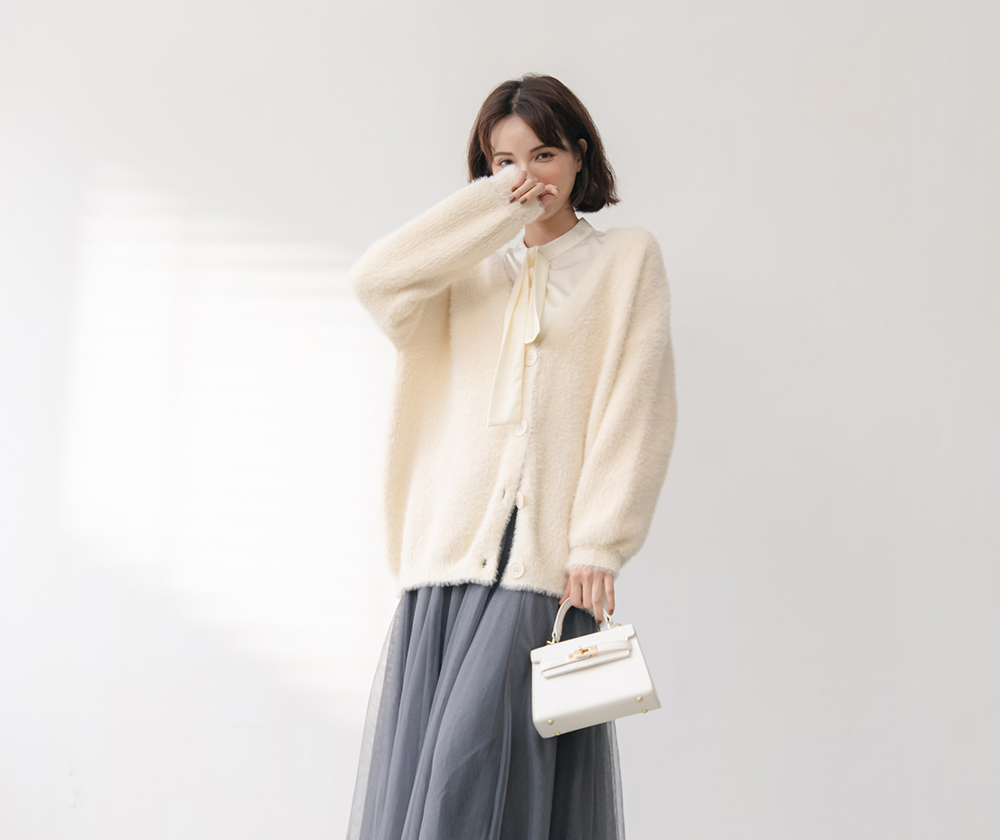 舒適兔毛感寬鬆純色外套