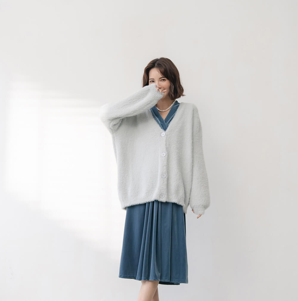 舒適兔毛感寬鬆純色外套