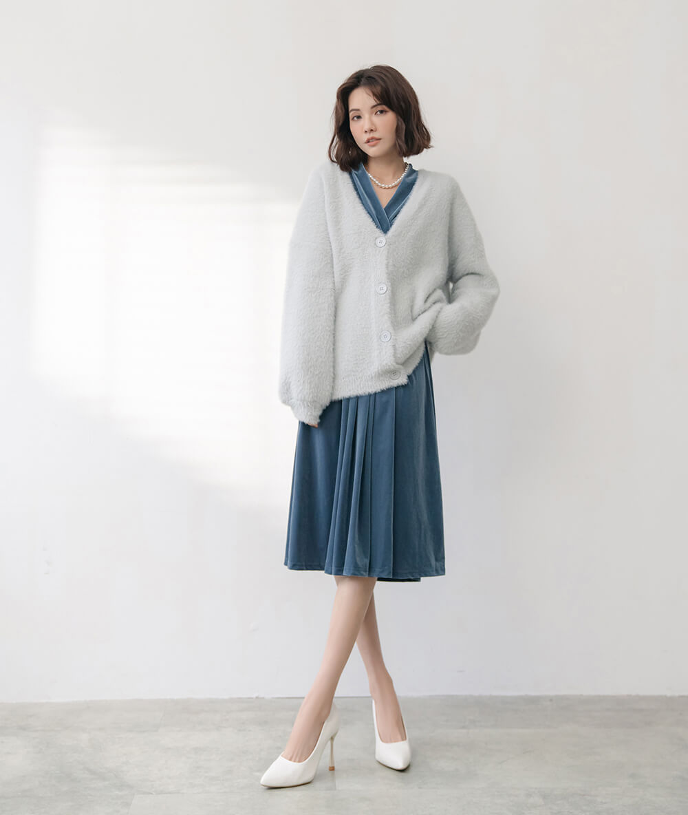 舒適兔毛感寬鬆純色外套