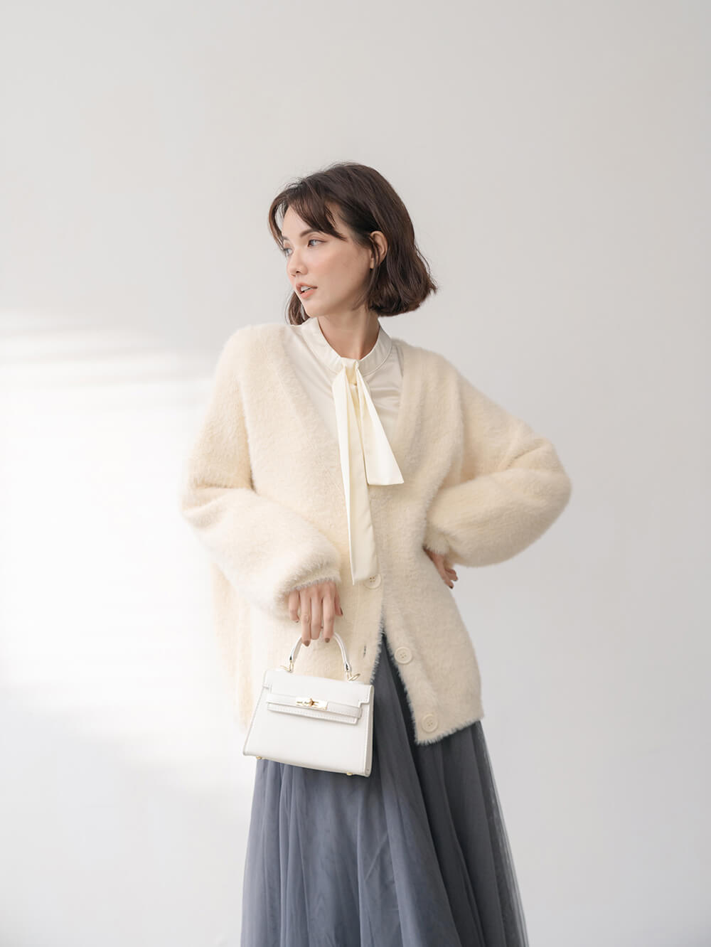 舒適兔毛感寬鬆純色外套