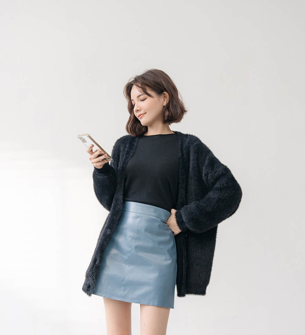 舒適兔毛感寬鬆純色外套