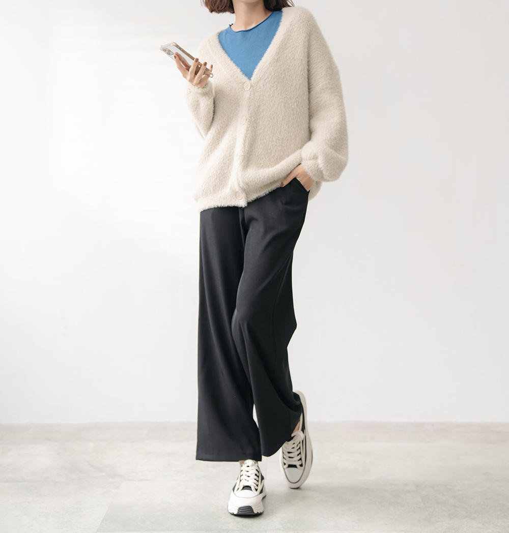 舒適兔毛感寬鬆純色外套