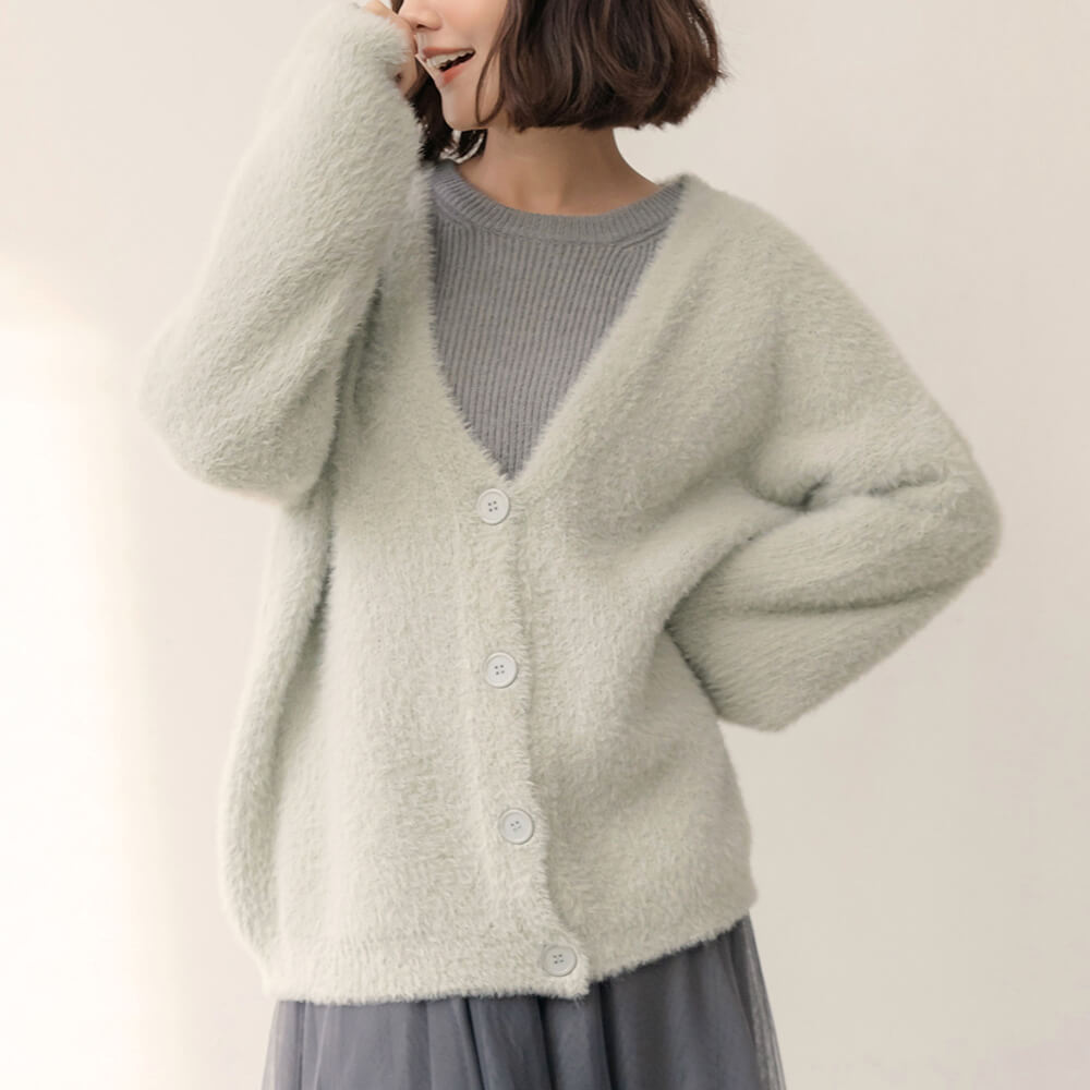 舒適兔毛感寬鬆純色外套