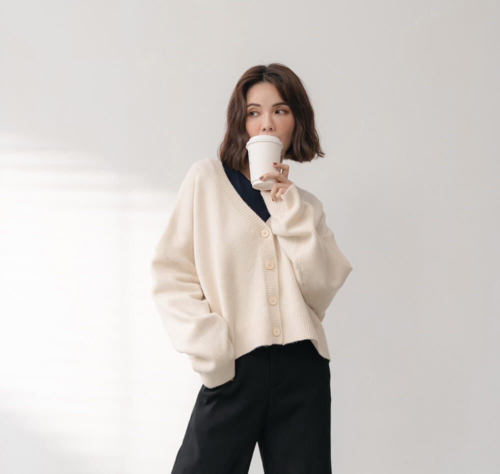 休閒寬鬆短版純色開襟外套