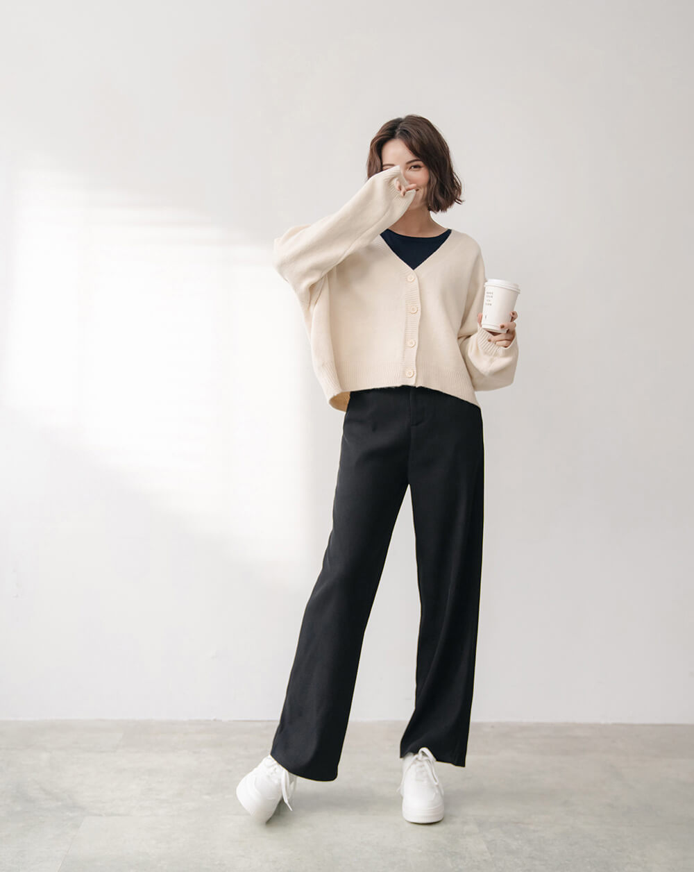 休閒寬鬆短版純色開襟外套