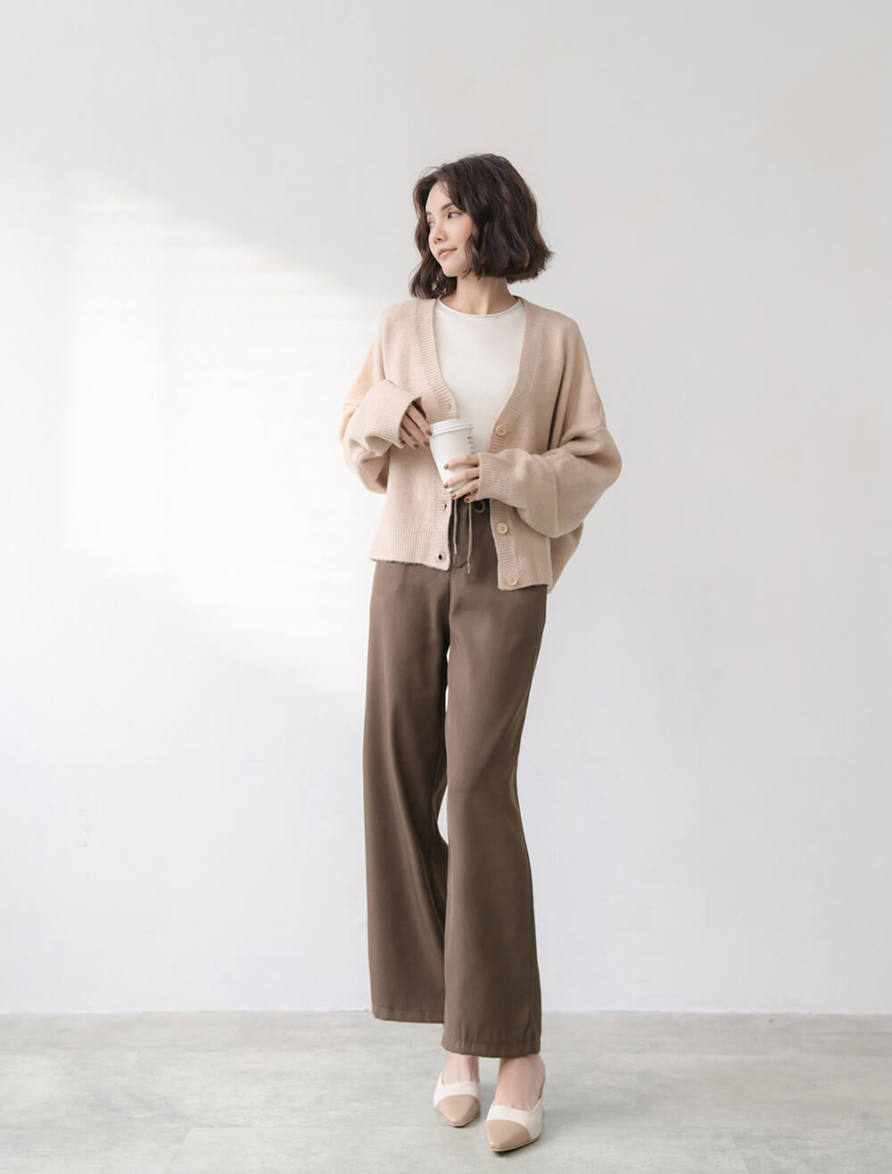 休閒寬鬆短版純色開襟外套