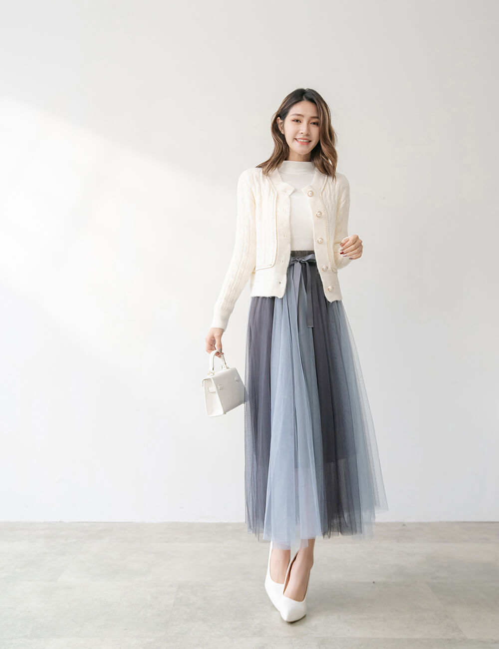 飄逸蝴蝶結鬆緊腰雙色紗裙,穿搭,婚禮,拼色,蝴蝶結,裙子