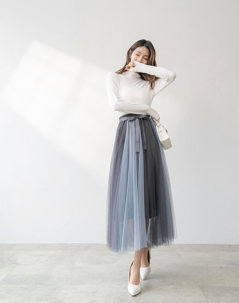 飄逸蝴蝶結鬆緊腰雙色紗裙,穿搭,婚禮,拼色,蝴蝶結,裙子