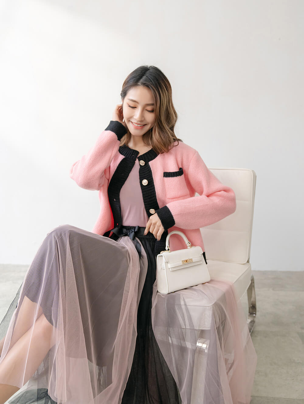 飄逸蝴蝶結鬆緊腰雙色紗裙,穿搭,婚禮,拼色,蝴蝶結,裙子