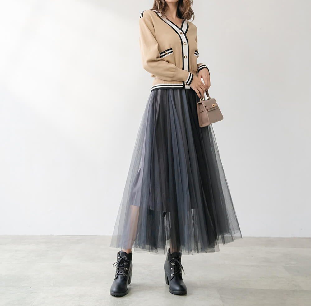 飄逸蝴蝶結鬆緊腰雙色紗裙,穿搭,婚禮,拼色,蝴蝶結,裙子