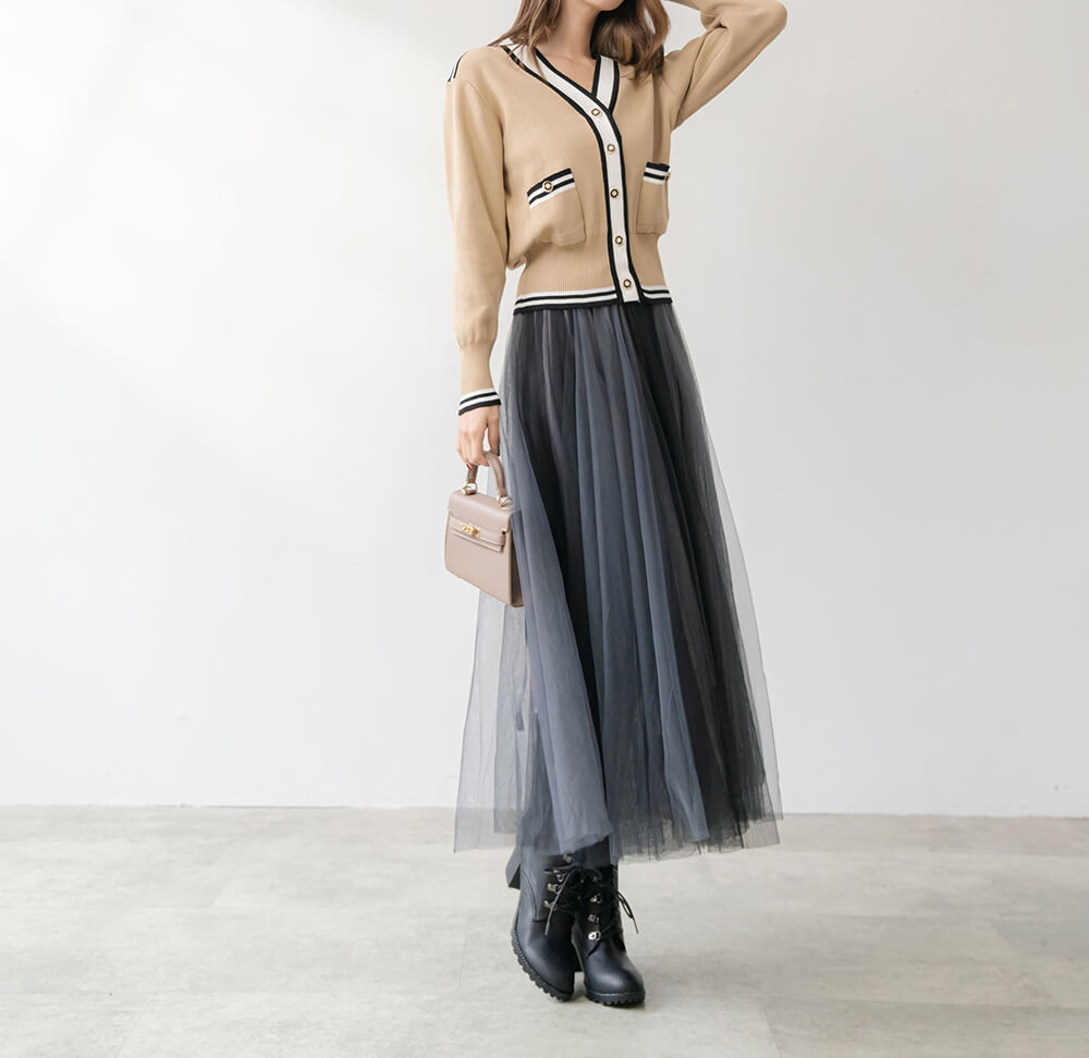 飄逸蝴蝶結鬆緊腰雙色紗裙,穿搭,婚禮,拼色,蝴蝶結,裙子