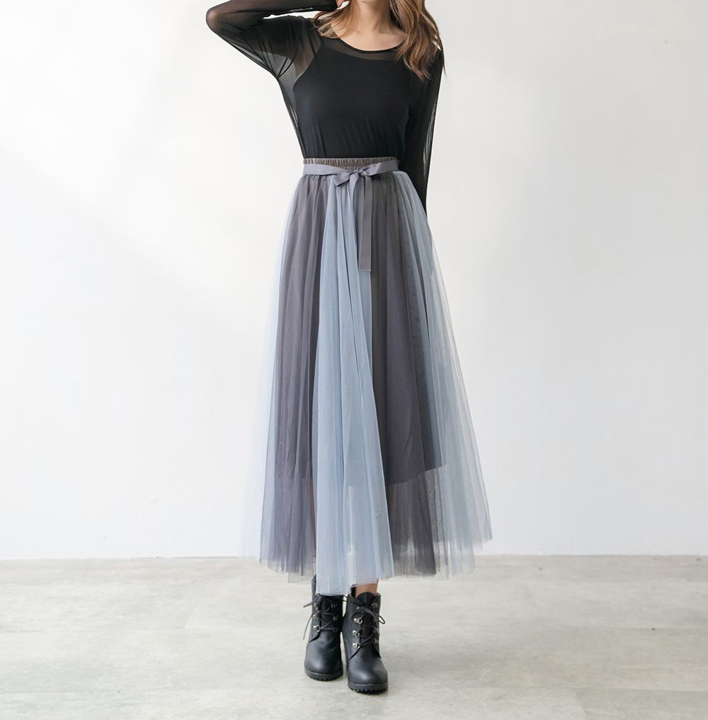 飄逸蝴蝶結鬆緊腰雙色紗裙,穿搭,婚禮,拼色,蝴蝶結,裙子