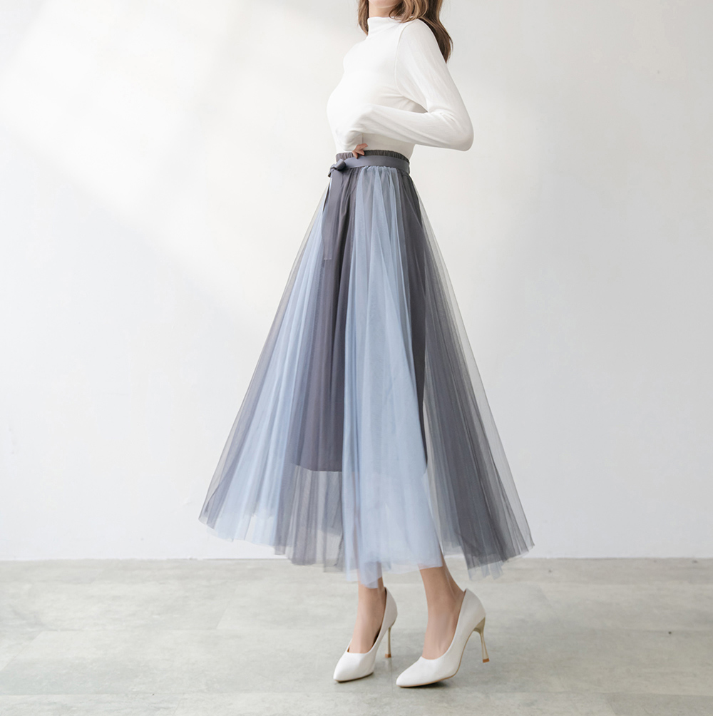 飄逸蝴蝶結鬆緊腰雙色紗裙,穿搭,婚禮,拼色,蝴蝶結,裙子