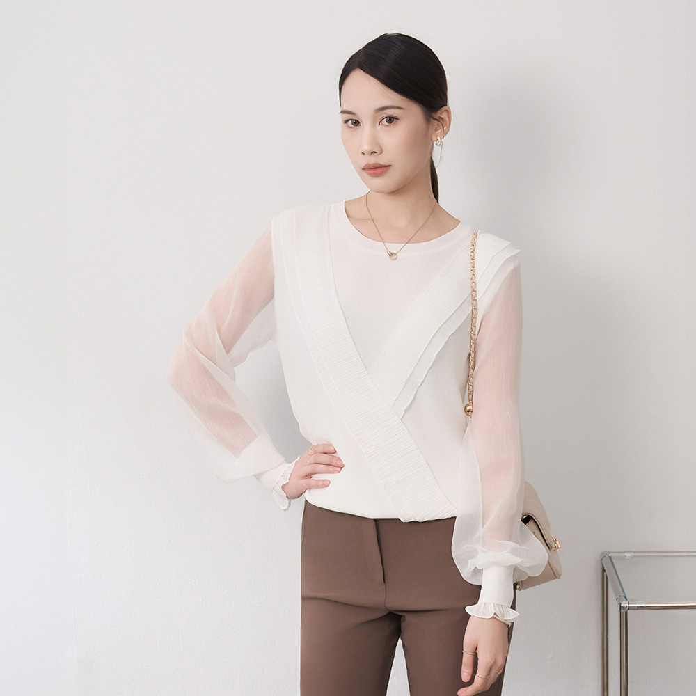 韓版雪紡優美典雅針織上衣