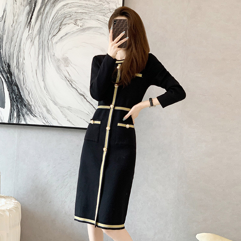 法式貴氣金邊小香風洋裝,小香風,上身,上衣,裙子,針織