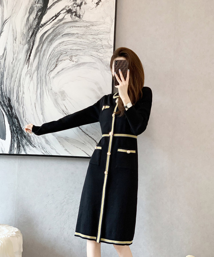 法式貴氣金邊小香風洋裝,小香風,上身,上衣,裙子,針織