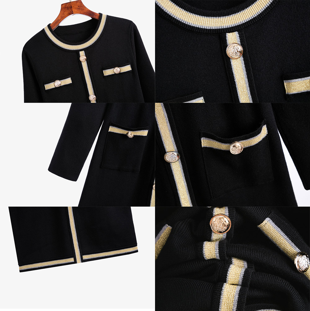 法式貴氣金邊小香風洋裝,小香風,上身,上衣,裙子,針織