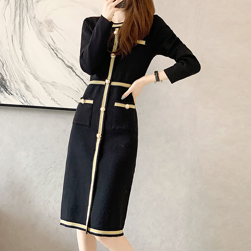 法式貴氣金邊小香風洋裝