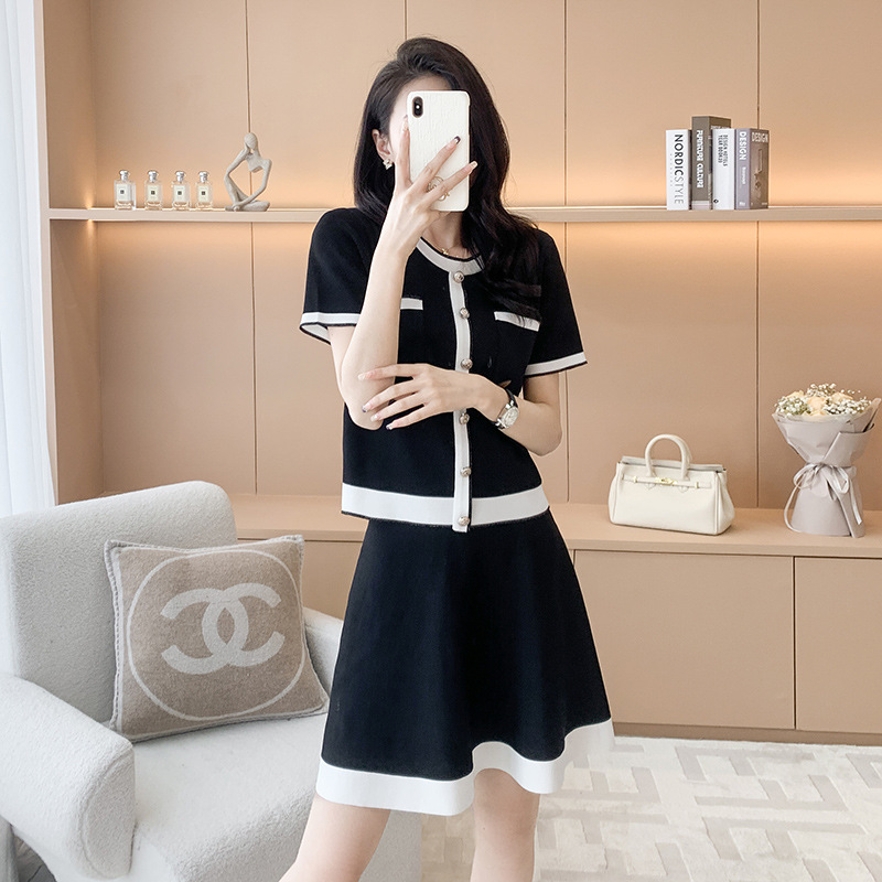 時尚小香風針織顯瘦套裝,小香風,休閒,針織,兩件式,套裝