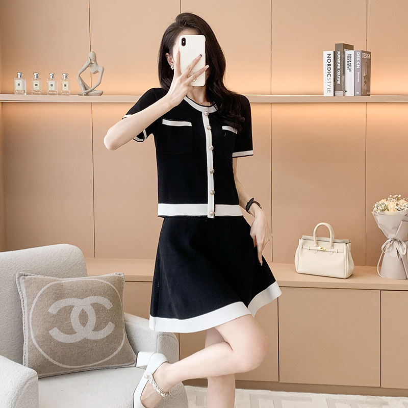 時尚小香風針織顯瘦套裝,小香風,休閒,針織,兩件式,套裝