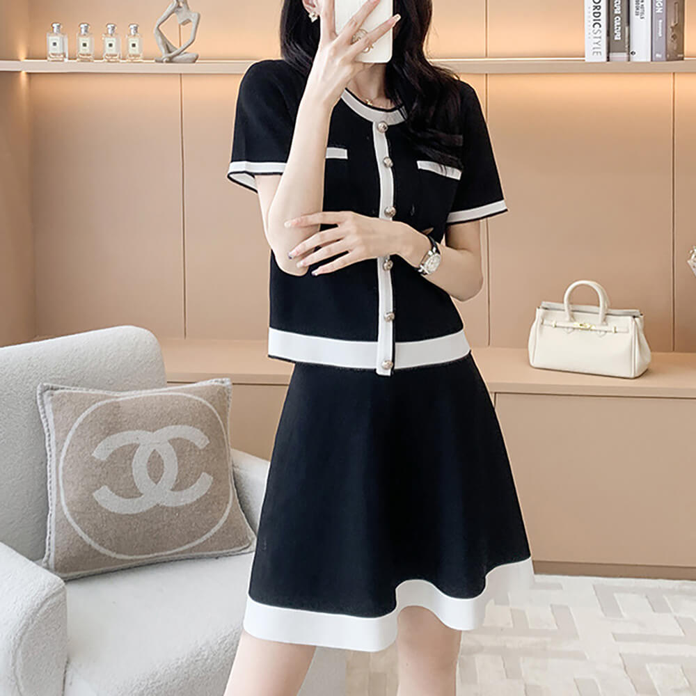 時尚小香風針織顯瘦套裝