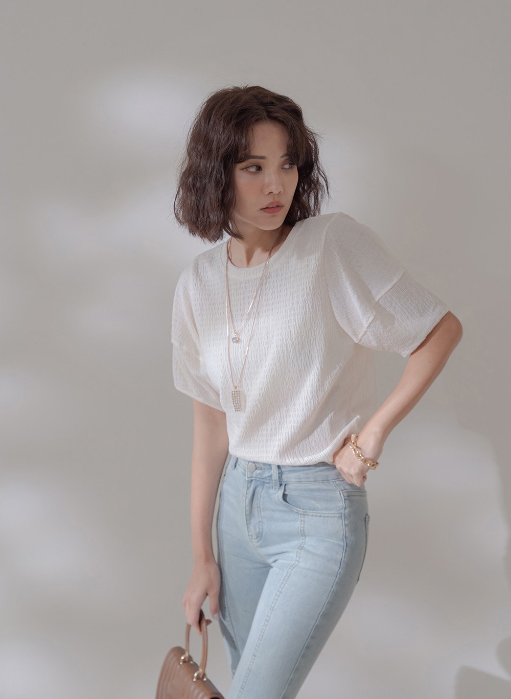 正面壓線修身小喇叭牛仔褲