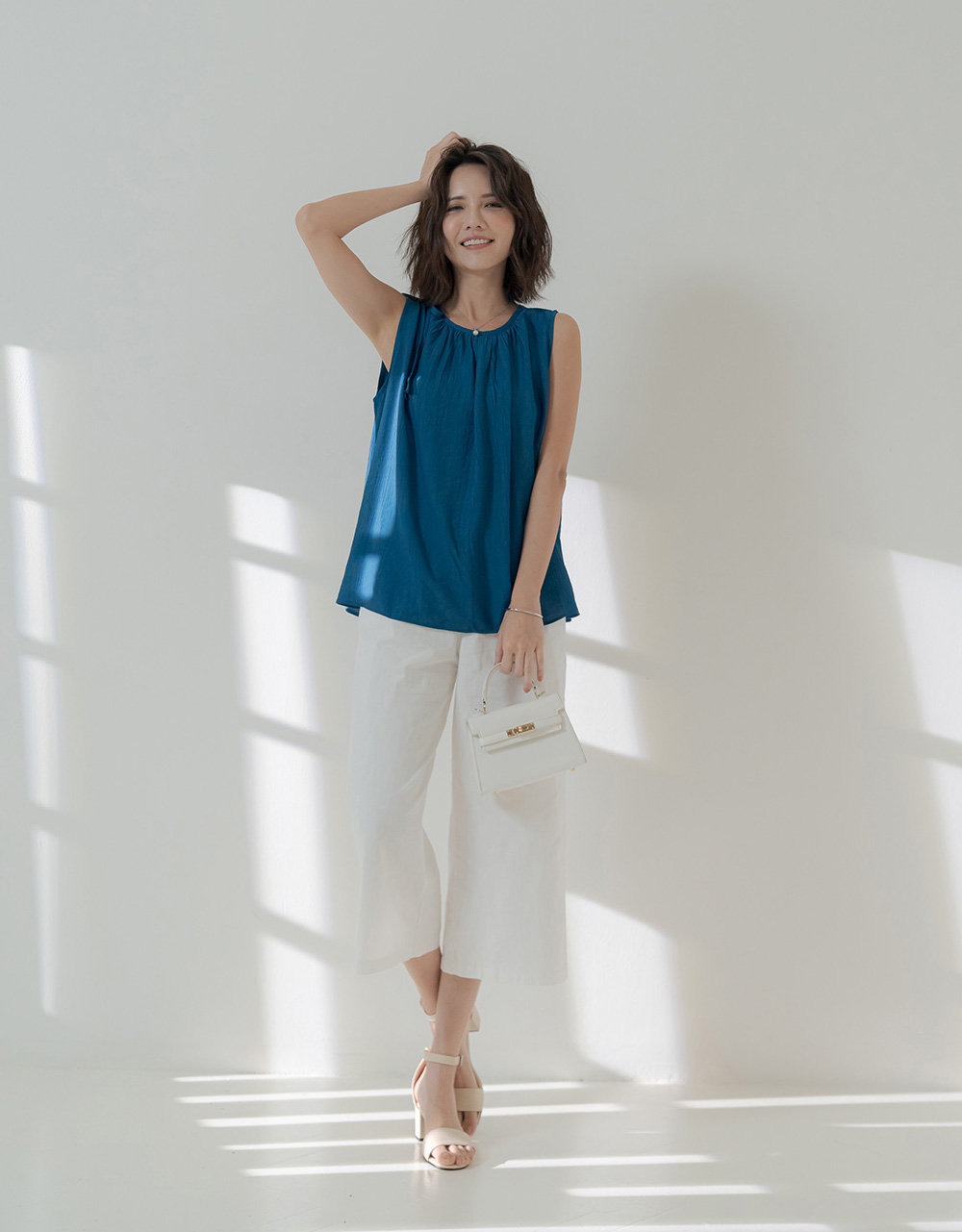 夏季透感單肩綁帶無袖上衣