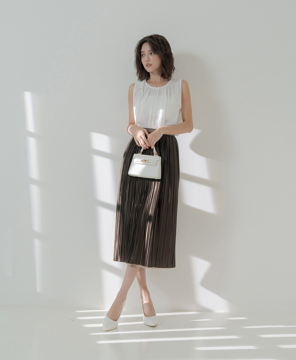 夏季透感單肩綁帶無袖上衣