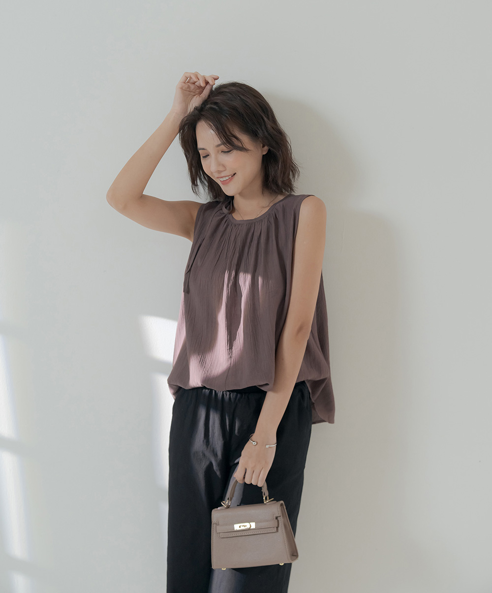 夏季透感單肩綁帶無袖上衣