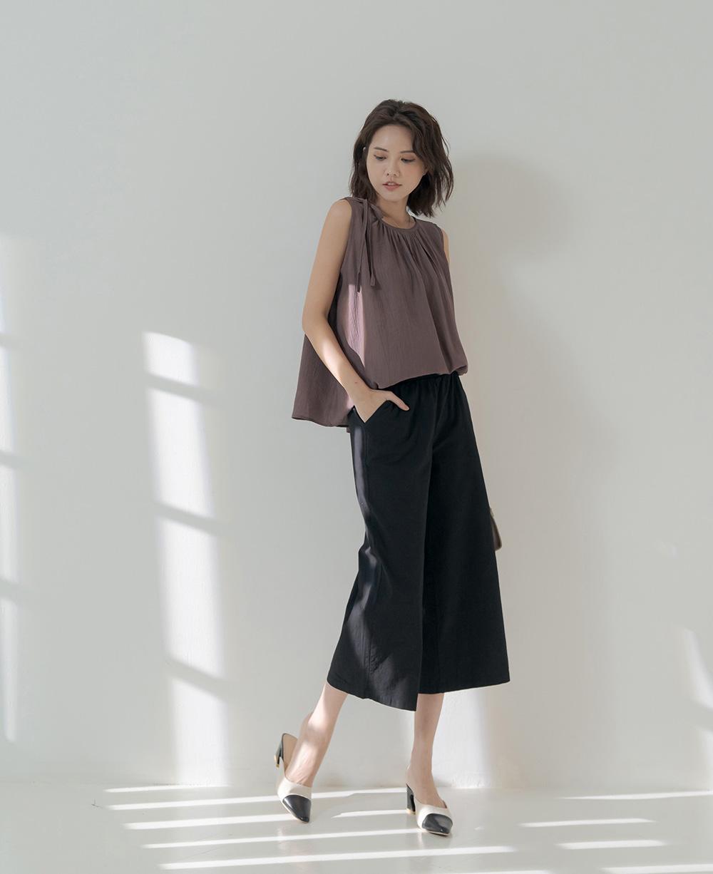 夏季透感單肩綁帶無袖上衣