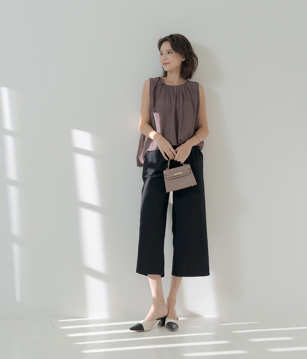 夏季透感單肩綁帶無袖上衣