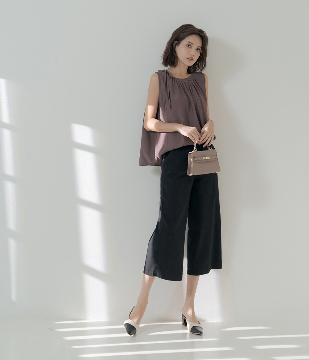 夏季透感單肩綁帶無袖上衣