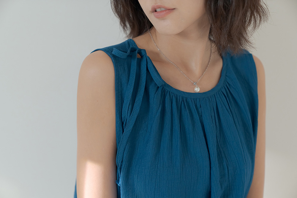 夏季透感單肩綁帶無袖上衣