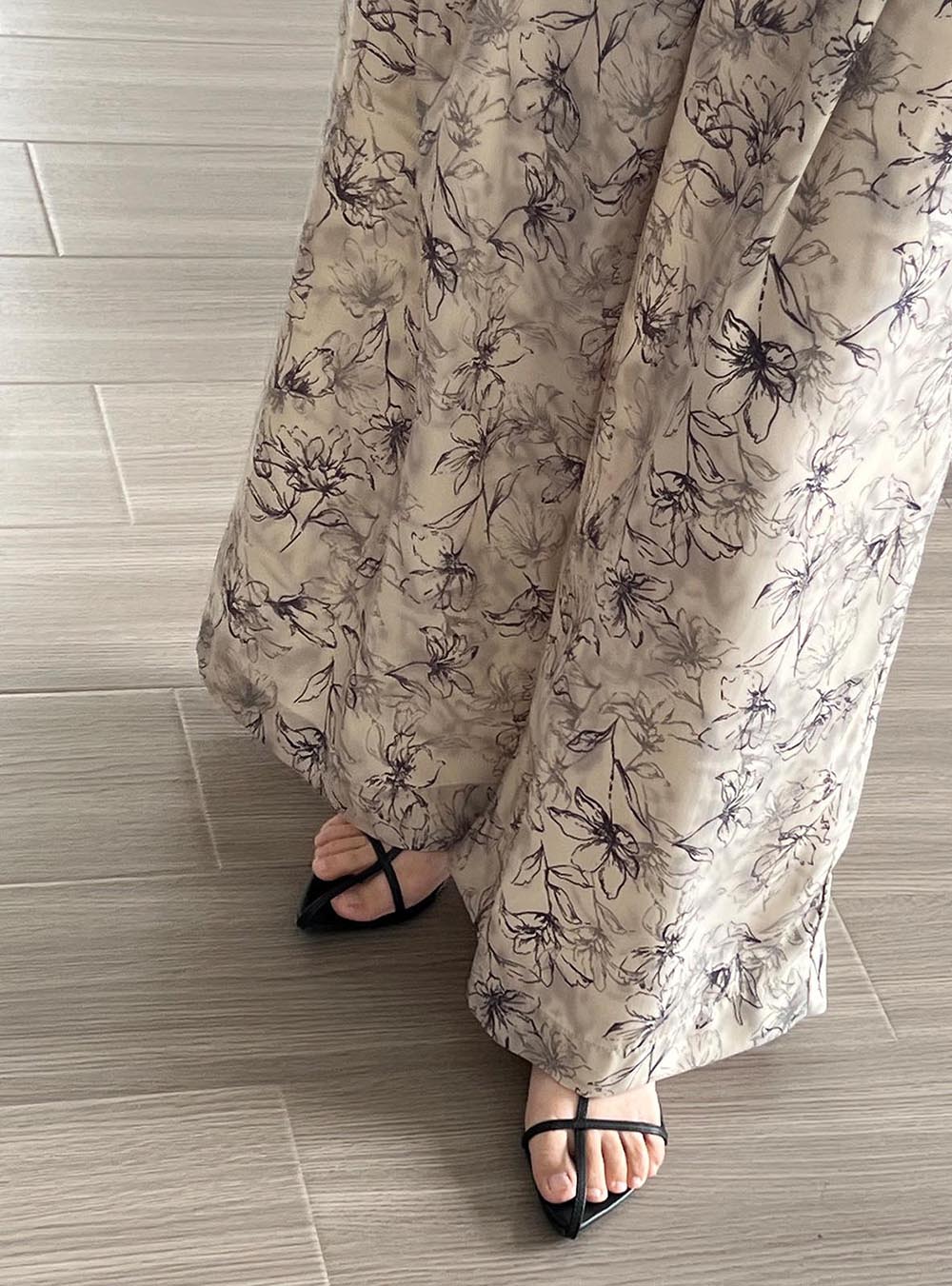 水墨印花高腰顯瘦闊腿長褲