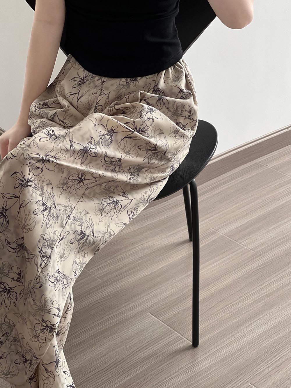 水墨印花高腰顯瘦闊腿長褲