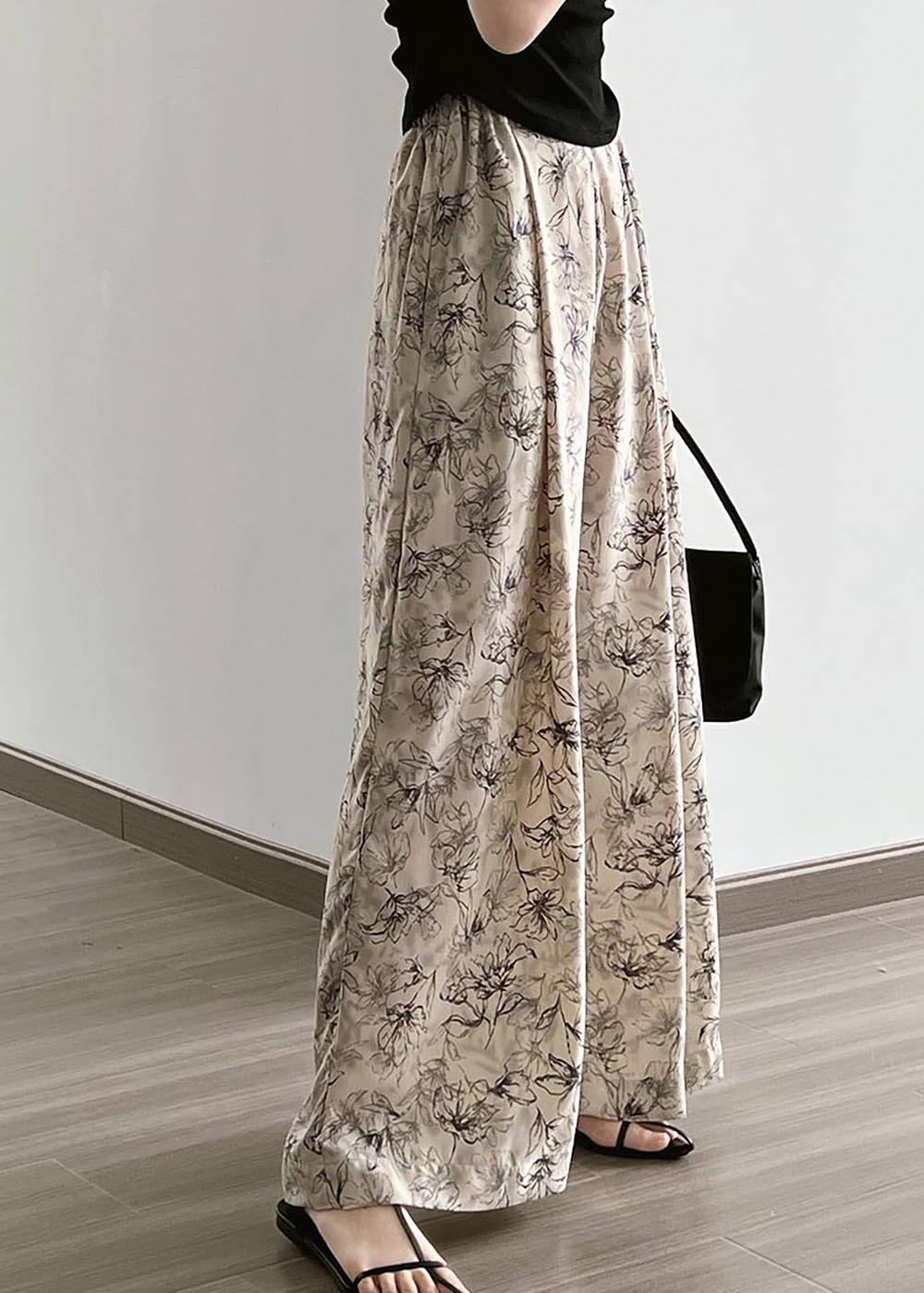 水墨印花高腰顯瘦闊腿長褲