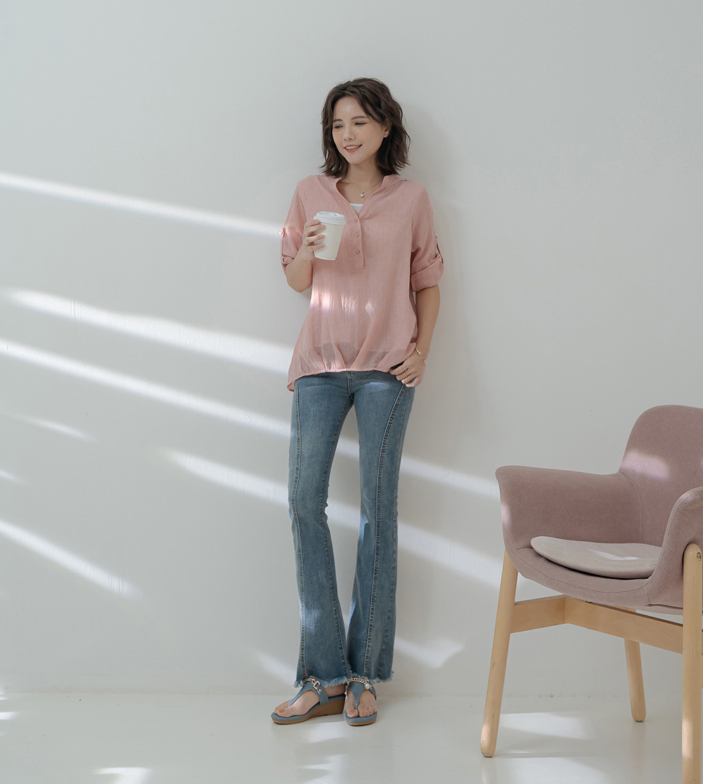 棉麻假兩件寬鬆短袖薄上衣
