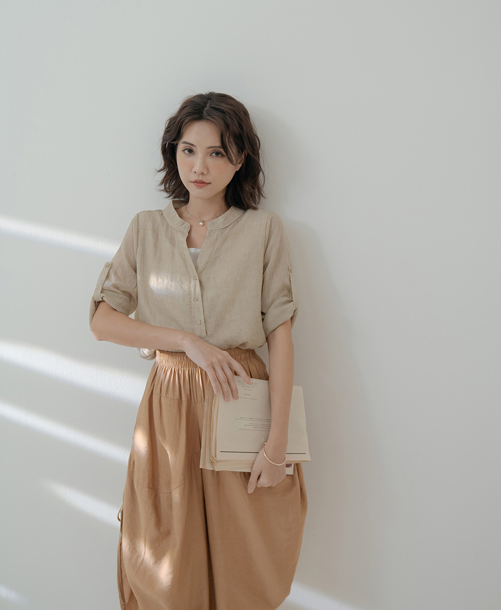 棉麻假兩件寬鬆短袖薄上衣