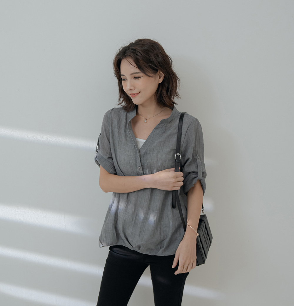 棉麻假兩件寬鬆短袖薄上衣