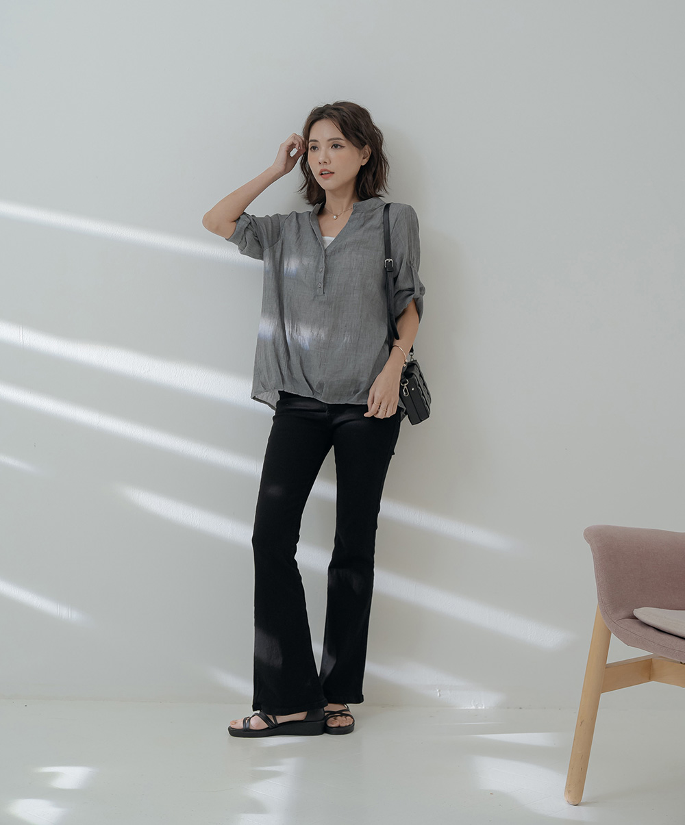 棉麻假兩件寬鬆短袖薄上衣