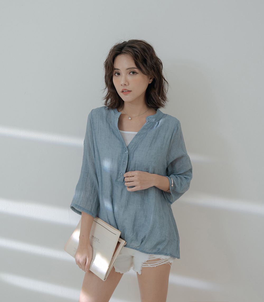 棉麻假兩件寬鬆短袖薄上衣